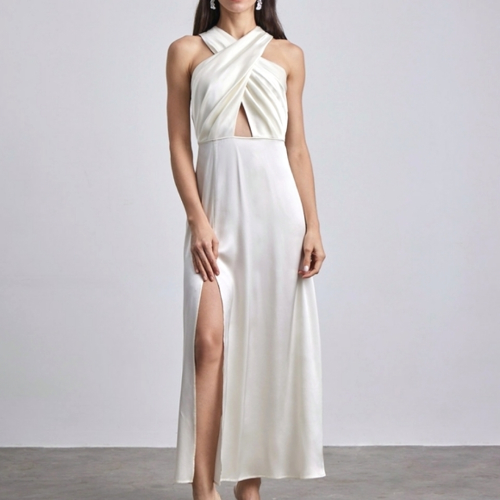 NWT Silk Maison Cleopatra Bridal Mulberry Silk Maxi Dress in Ivory